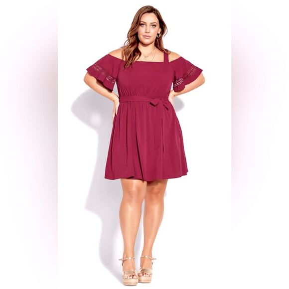 City Chic Dress Cold Shoulder Open Shoulder Dress NWT! in Rhubarb size 16 - Picture 1 of 13